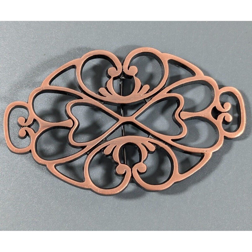 Western Copper Tone Retro Open Metal Work Scroll Oval Pin Brooch
